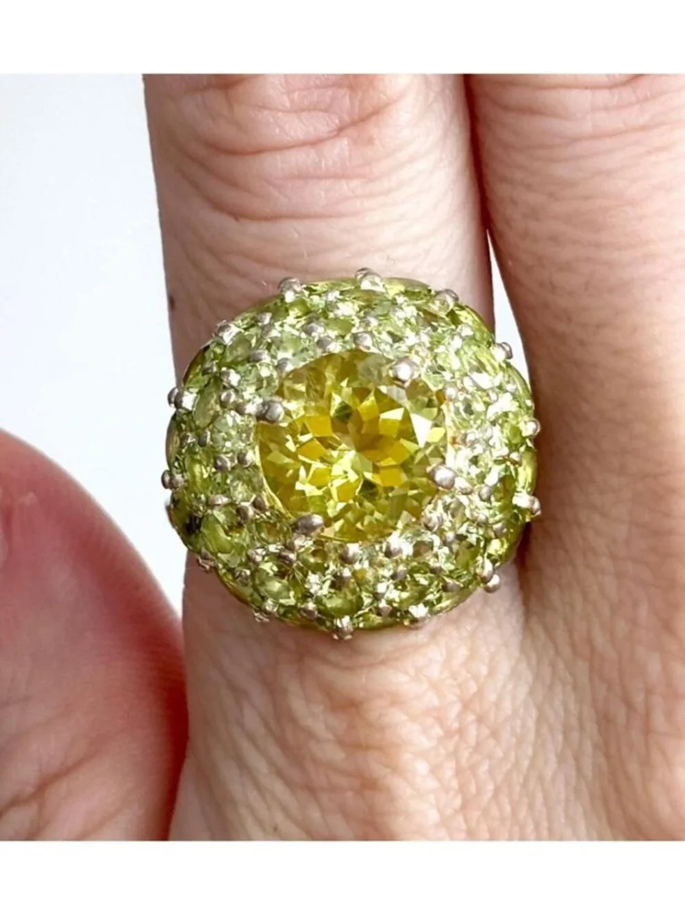 Peridot & Citrine Domed Cluster Vermeil Sterling Silver 925 Vintage Ring sz 9.25